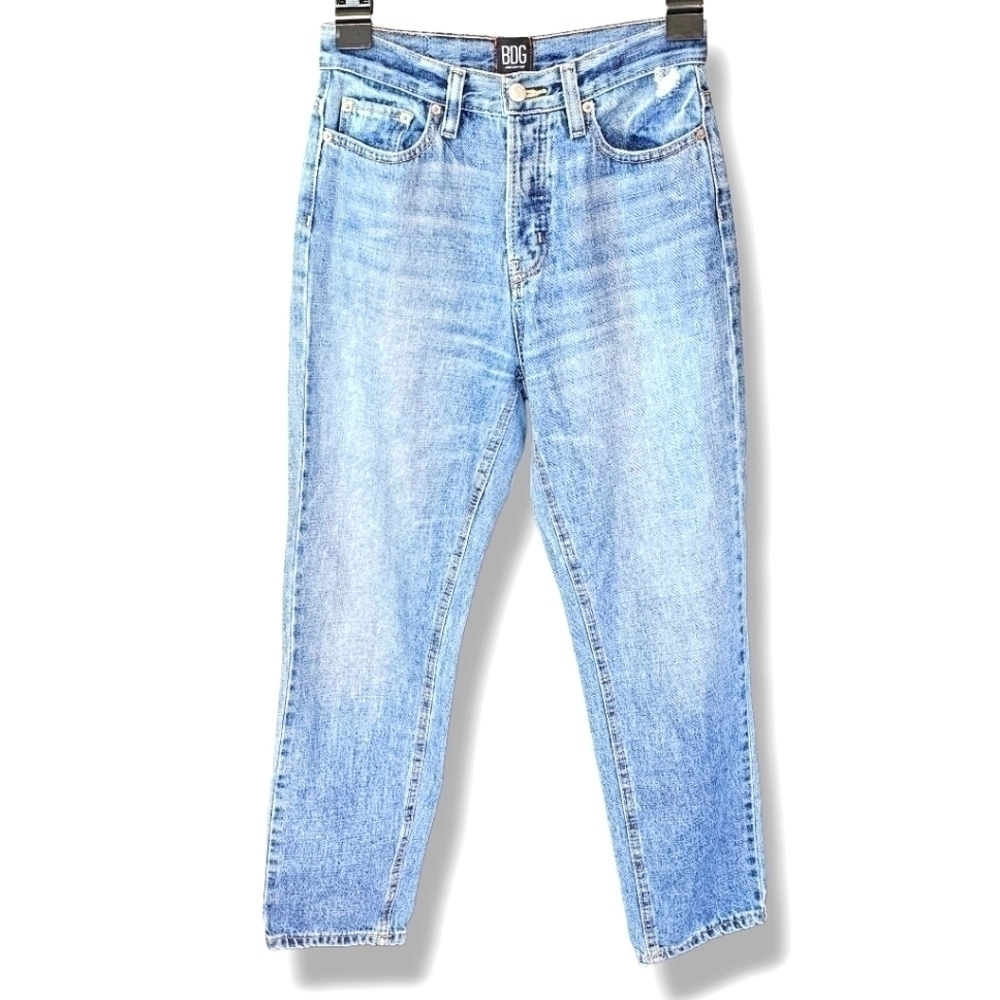 BDG Womens Light Wash Distressed High Waisted Straight Slim Jeans Size 25